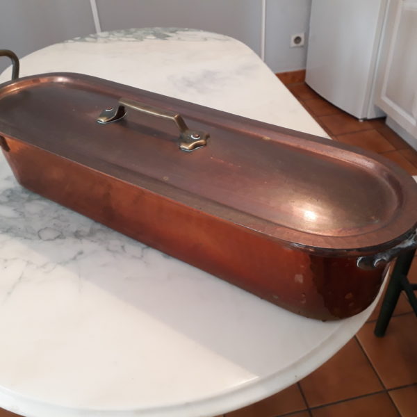 Poissonnière cuivre avec grille et couvercle